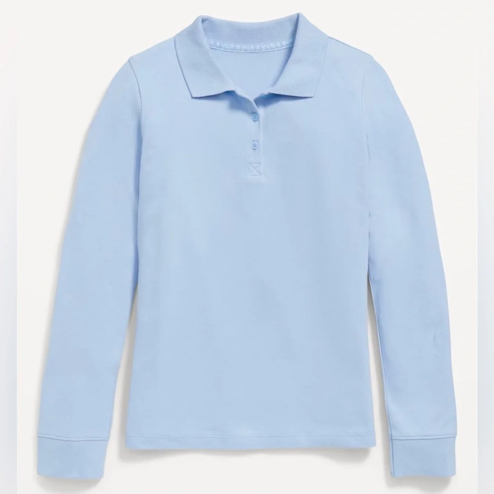 Old Navy Uniform Pique Long Sleeves Polo Shirt for Girls in Light Blue